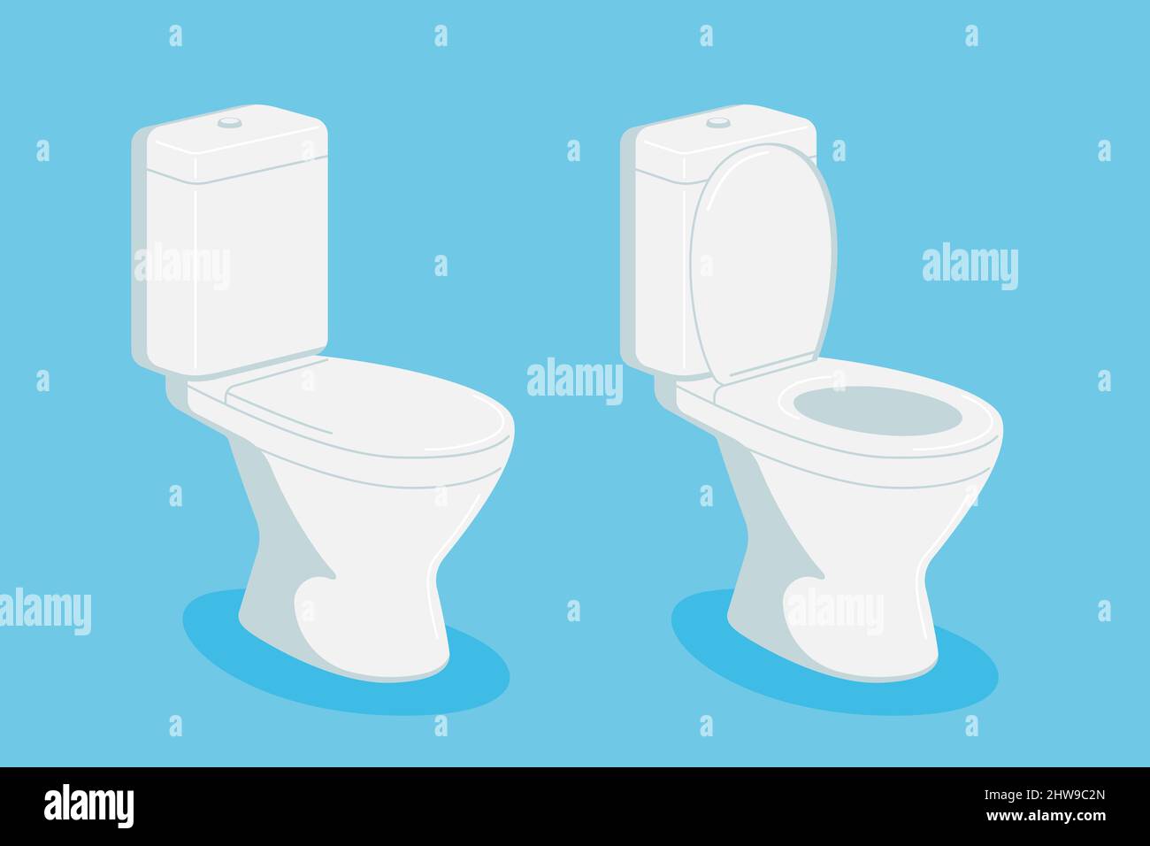 White modern ceramic water closet bowl set. Toilet with open and closed