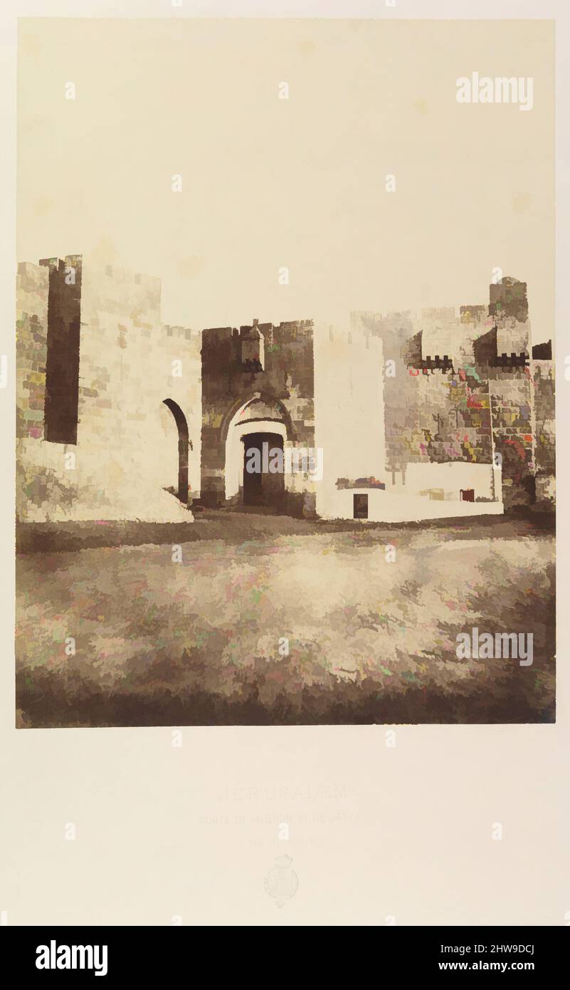 Art inspired by Jérusalem. Porte de Hebron et de Jaffa. (Bab-el-Khalil), 1860 or later, Albumen silver print from paper negative, Image: 11 3/16 × 8 7/16 in. (28.4 × 21.4 cm), Photographs, Louis de Clercq (French, 1837–1901, Classic works modernized by Artotop with a splash of modernity. Shapes, color and value, eye-catching visual impact on art. Emotions through freedom of artworks in a contemporary way. A timeless message pursuing a wildly creative new direction. Artists turning to the digital medium and creating the Artotop NFT Stock Photo