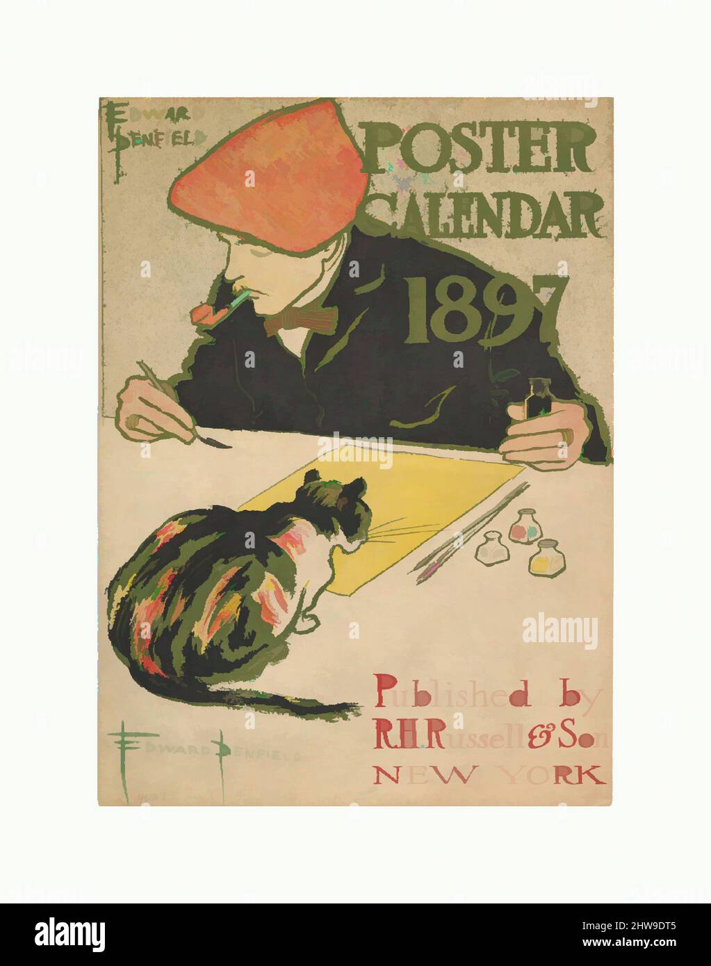 Art inspired by R.H. Russell & Son Calendar, 1897, 1896, Commerical relief and lithograph, Sheet: 17 3/8 × 12 1/16 in. (44.1 × 30.6 cm), Edward Penfield (American, Brooklyn, New York 1866–1925 Beacon, New York, Classic works modernized by Artotop with a splash of modernity. Shapes, color and value, eye-catching visual impact on art. Emotions through freedom of artworks in a contemporary way. A timeless message pursuing a wildly creative new direction. Artists turning to the digital medium and creating the Artotop NFT Stock Photo