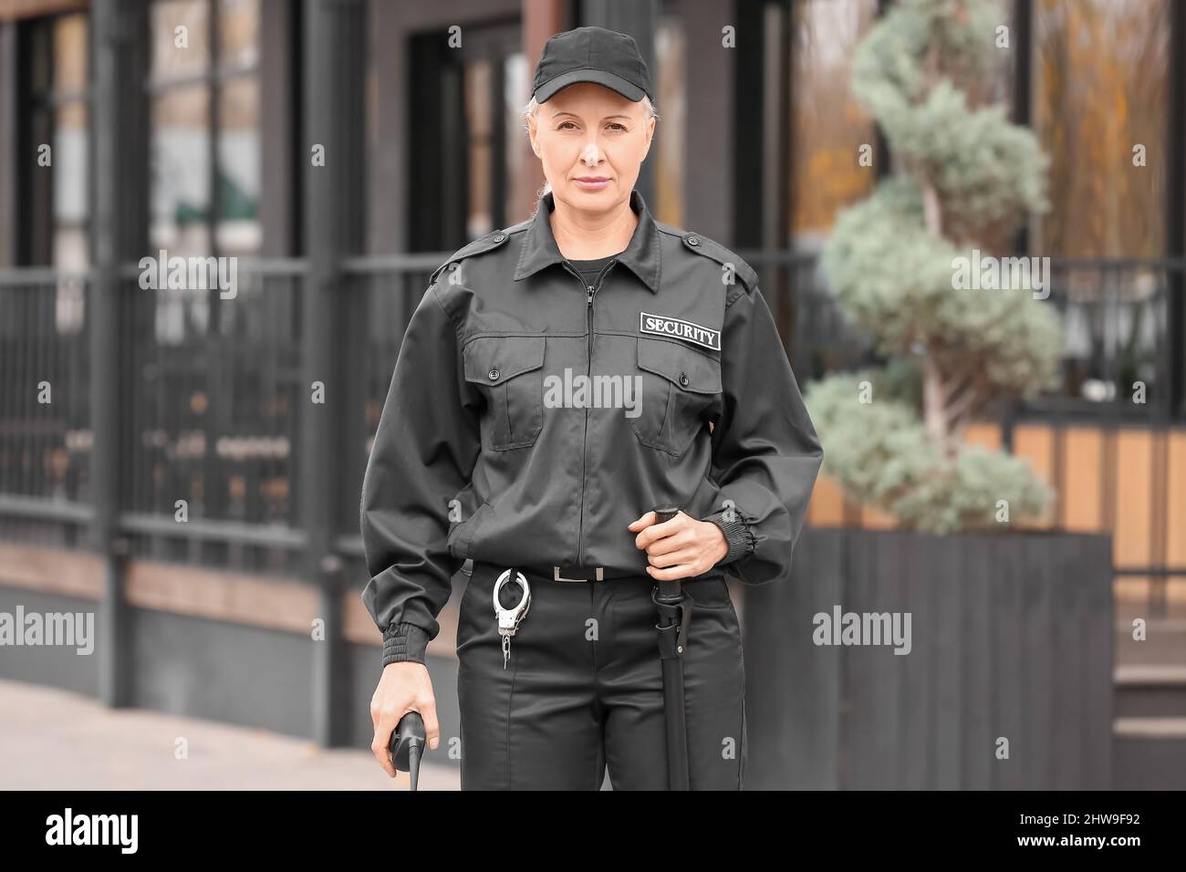 Female Security Guard Outdoors Stock Photo Alamy