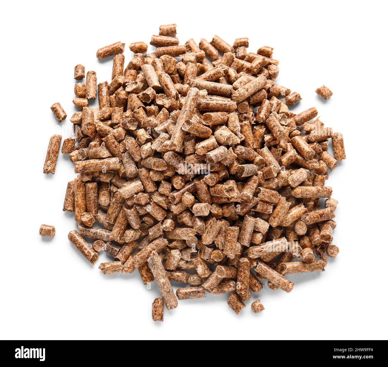 Pile of wood pellets on white background Stock Photo Alamy