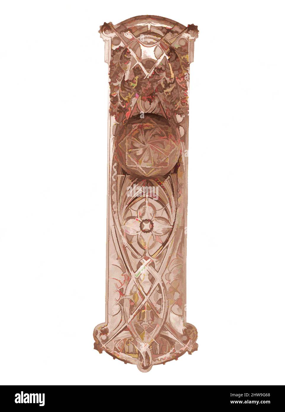 Art inspired by Doorplate and Knob from the Guaranty Building, Buffalo, ca. 1894–95, Cast iron, 14 x 4 1/8 in. (35.6 x 10.5 cm), Metal, Louis Henry Sullivan (American, Boston, Massachusetts 1856–1924 Chicago, Illinois, Classic works modernized by Artotop with a splash of modernity. Shapes, color and value, eye-catching visual impact on art. Emotions through freedom of artworks in a contemporary way. A timeless message pursuing a wildly creative new direction. Artists turning to the digital medium and creating the Artotop NFT Stock Photo