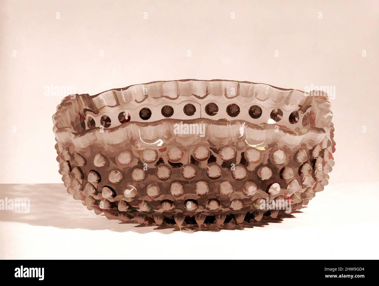 Art inspired by Hobnail Fruit Bowl, after 1886, Made in Wheeling, West Virginia, United States, American, Pressed canberry and opalescent glass, 3 3/16 x 8 in. (8.1 x 20.3 cm), Glass, Probably Hobbs, Brockunier and Company (1863–1891, Classic works modernized by Artotop with a splash of modernity. Shapes, color and value, eye-catching visual impact on art. Emotions through freedom of artworks in a contemporary way. A timeless message pursuing a wildly creative new direction. Artists turning to the digital medium and creating the Artotop NFT Stock Photo