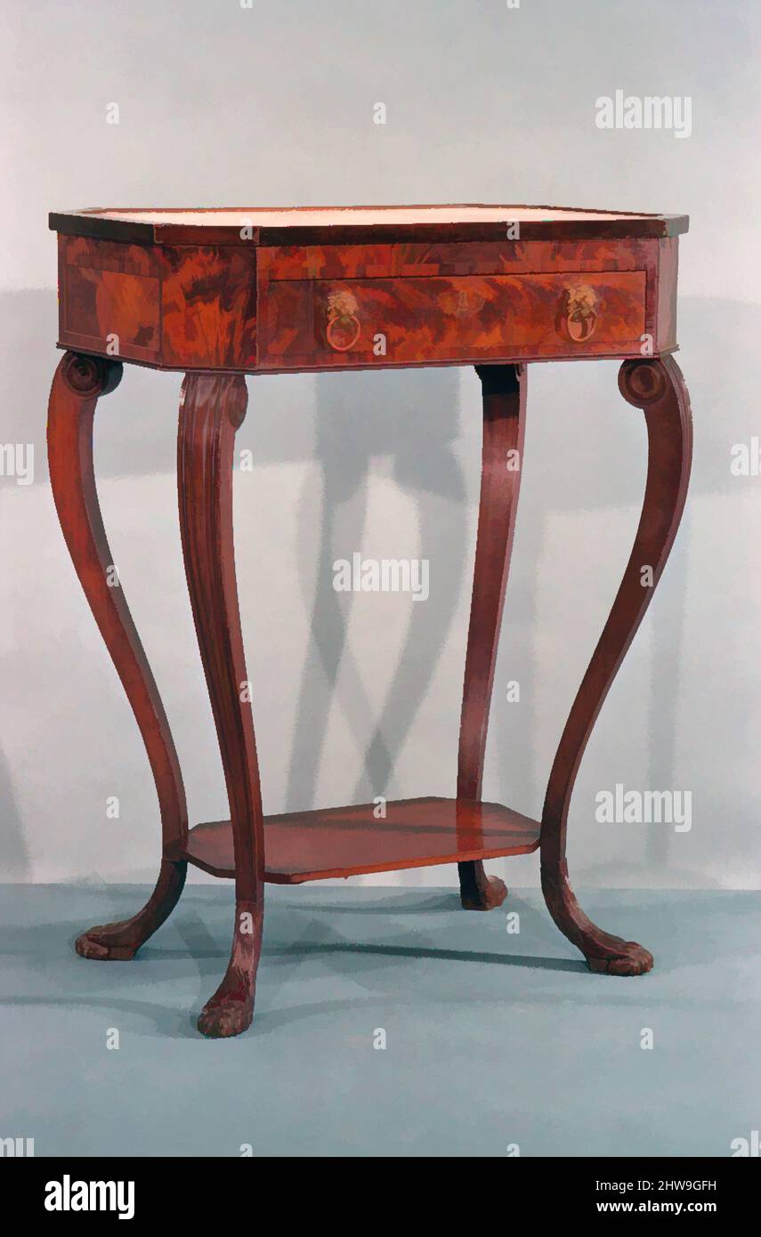 Art inspired by Kettle Stand, 1810–20, Made in New York, New York, United States, American, Mahogany, marble, tulip poplar, white pine, 29 1/4 x 22 1/8 x 15 1/2 in. (74.3 x 56.2 x 39.4 cm), Furniture, Attributed to the Workshop of Duncan Phyfe (1770–1854, Classic works modernized by Artotop with a splash of modernity. Shapes, color and value, eye-catching visual impact on art. Emotions through freedom of artworks in a contemporary way. A timeless message pursuing a wildly creative new direction. Artists turning to the digital medium and creating the Artotop NFT Stock Photo