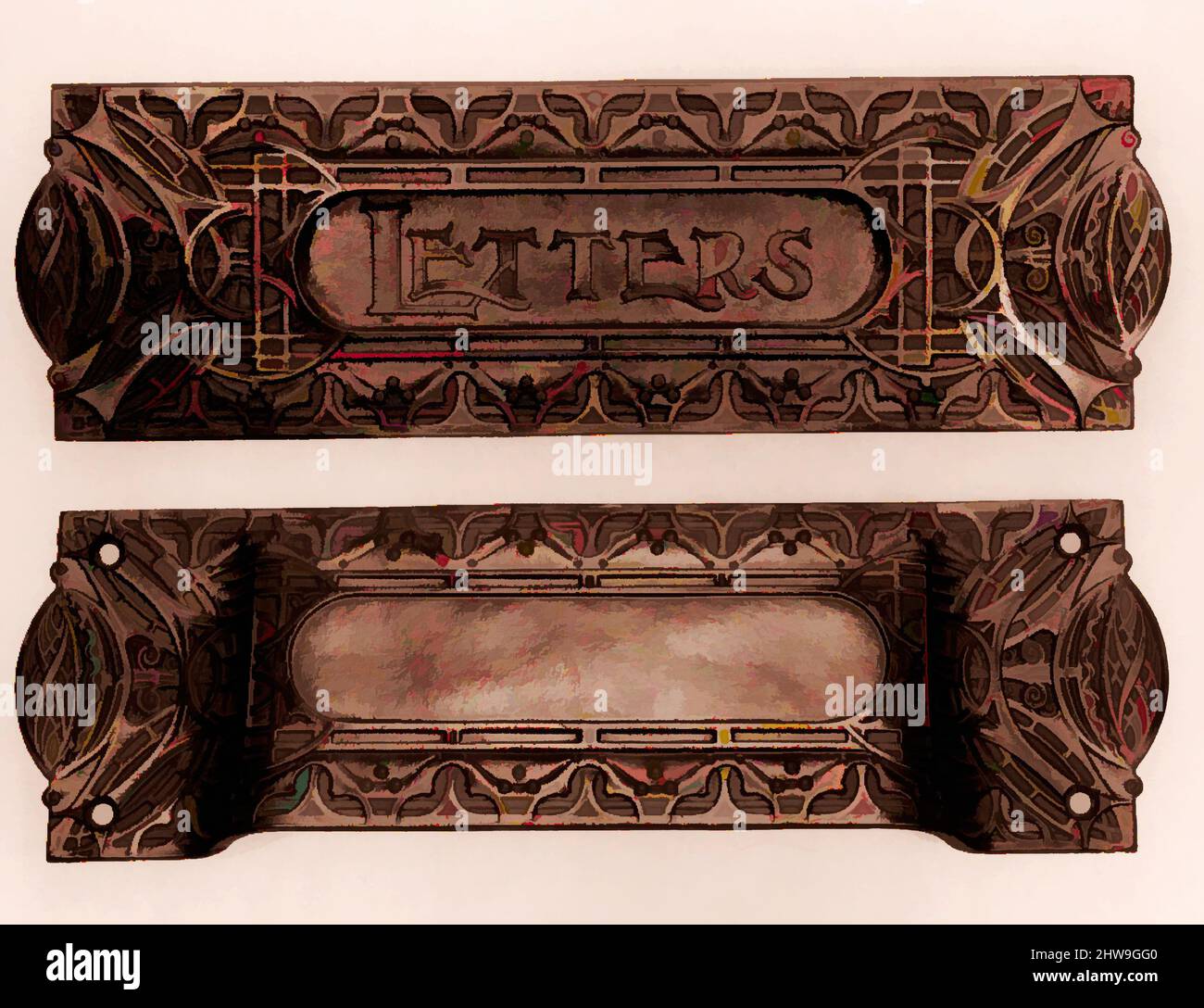 Art inspired by Letter Drop from the Guaranty Building, Buffalo, ca. 1894–95, Cast iron, 2 5/8 x 8 3/4 in. (6.7 x 22.2 cm), Metal, Louis Henry Sullivan (American, Boston, Massachusetts 1856–1924 Chicago, Illinois, Classic works modernized by Artotop with a splash of modernity. Shapes, color and value, eye-catching visual impact on art. Emotions through freedom of artworks in a contemporary way. A timeless message pursuing a wildly creative new direction. Artists turning to the digital medium and creating the Artotop NFT Stock Photo