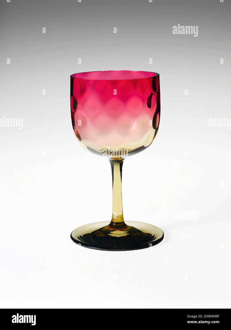 Art inspired by Wine Glass, ca. 1885–87, Made in Wheeling, West Virginia, United States, American, Blown glass, H. 4 5/8 in. (11.7 cm), Glass, Probably Hobbs, Brockunier and Company (1863–1891, Classic works modernized by Artotop with a splash of modernity. Shapes, color and value, eye-catching visual impact on art. Emotions through freedom of artworks in a contemporary way. A timeless message pursuing a wildly creative new direction. Artists turning to the digital medium and creating the Artotop NFT Stock Photo