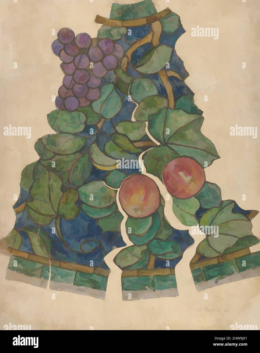 Art inspired by Working drawing for 'Fruit' shade, 1900–1915, Made in New York, United States, American, Watercolor and graphite on linen cloth mounted on off-white wove paper, 15 5/8 x 12 5/8 in. (39.7 x 32.1 cm), Drawings, Possibly Tiffany Glass and Decorating Company (American, 1892, Classic works modernized by Artotop with a splash of modernity. Shapes, color and value, eye-catching visual impact on art. Emotions through freedom of artworks in a contemporary way. A timeless message pursuing a wildly creative new direction. Artists turning to the digital medium and creating the Artotop NFT Stock Photo