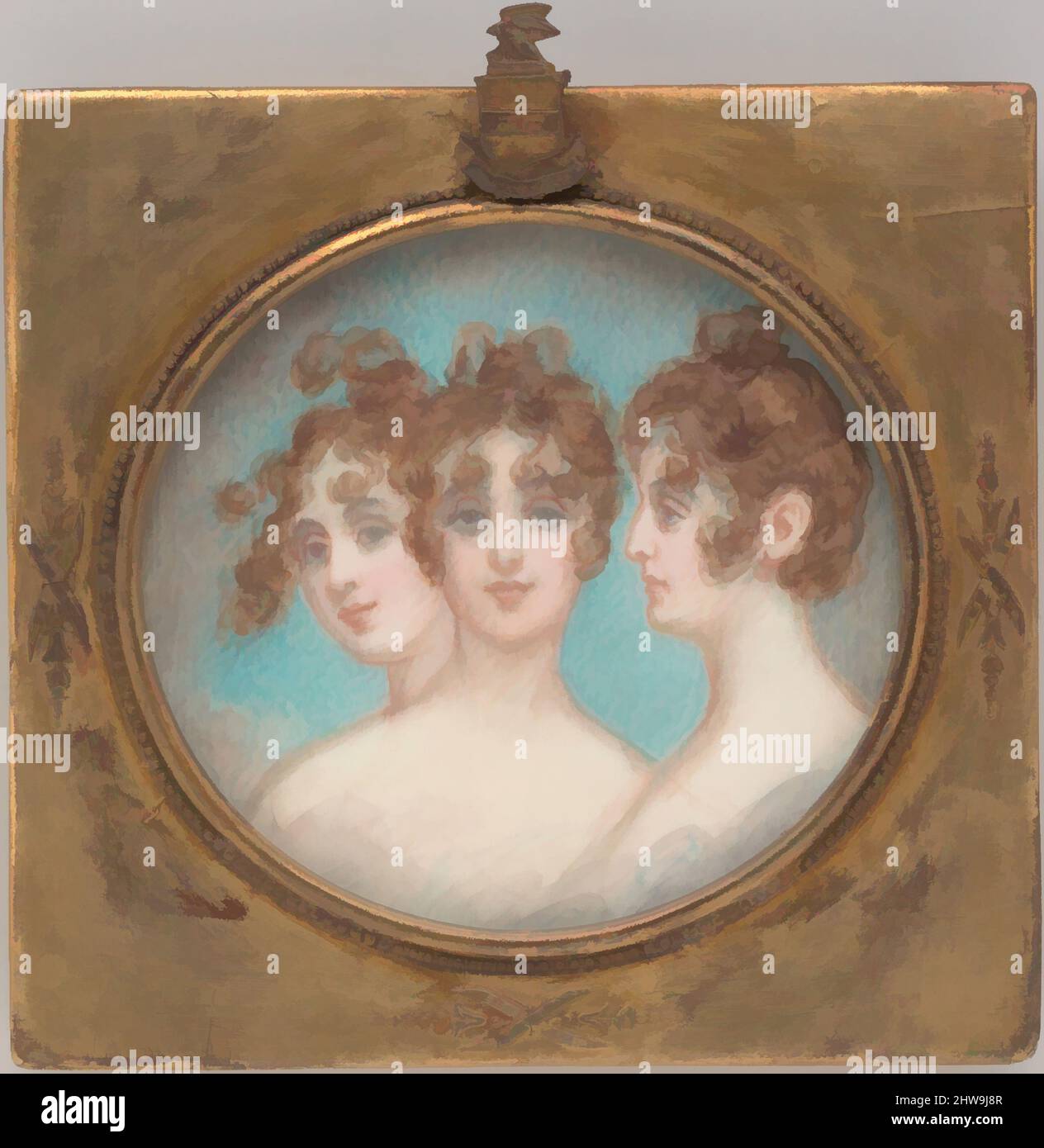 Art inspired by Madame Jerome Bonaparte (Elizabeth Patterson), ca. 1805–10, Watercolor on ivory, 3 13/16 x 3 1/2 in. (9.7 x 8.9 cm), Paintings, Attributed to Thomas Sully (American, Horncastle, Lincolnshire 1783–1872 Philadelphia, Pennsylvania), After Gilbert Stuart (American, North, Classic works modernized by Artotop with a splash of modernity. Shapes, color and value, eye-catching visual impact on art. Emotions through freedom of artworks in a contemporary way. A timeless message pursuing a wildly creative new direction. Artists turning to the digital medium and creating the Artotop NFT Stock Photo