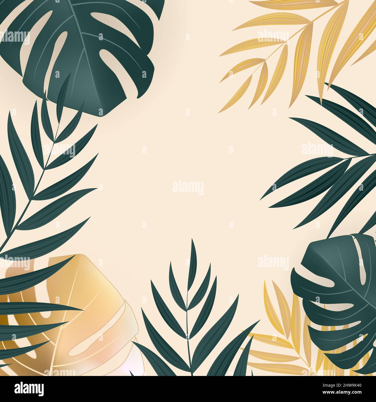 Natural Realistic Green and Gold Palm Leaf Tropical Background