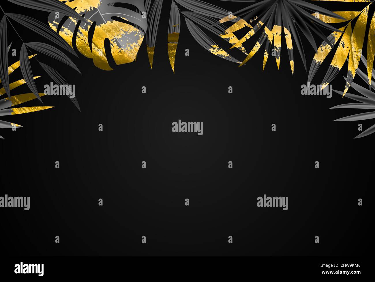 Natural Realistic Black and Gold Palm Leaf Tropical Background