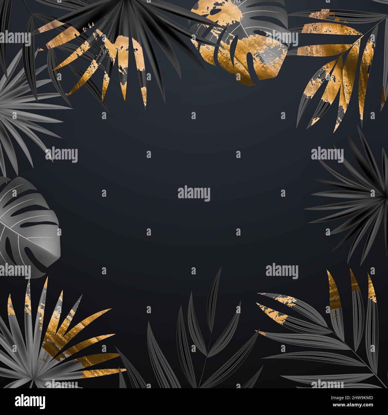 Natural Realistic Black and Gold Palm Leaf Tropical Background ...