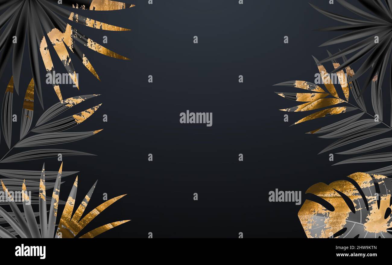 Natural Realistic Black and Gold Palm Leaf Tropical Background