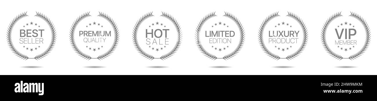 Grey laurel wreath label set Stock Vector Image & Art - Alamy