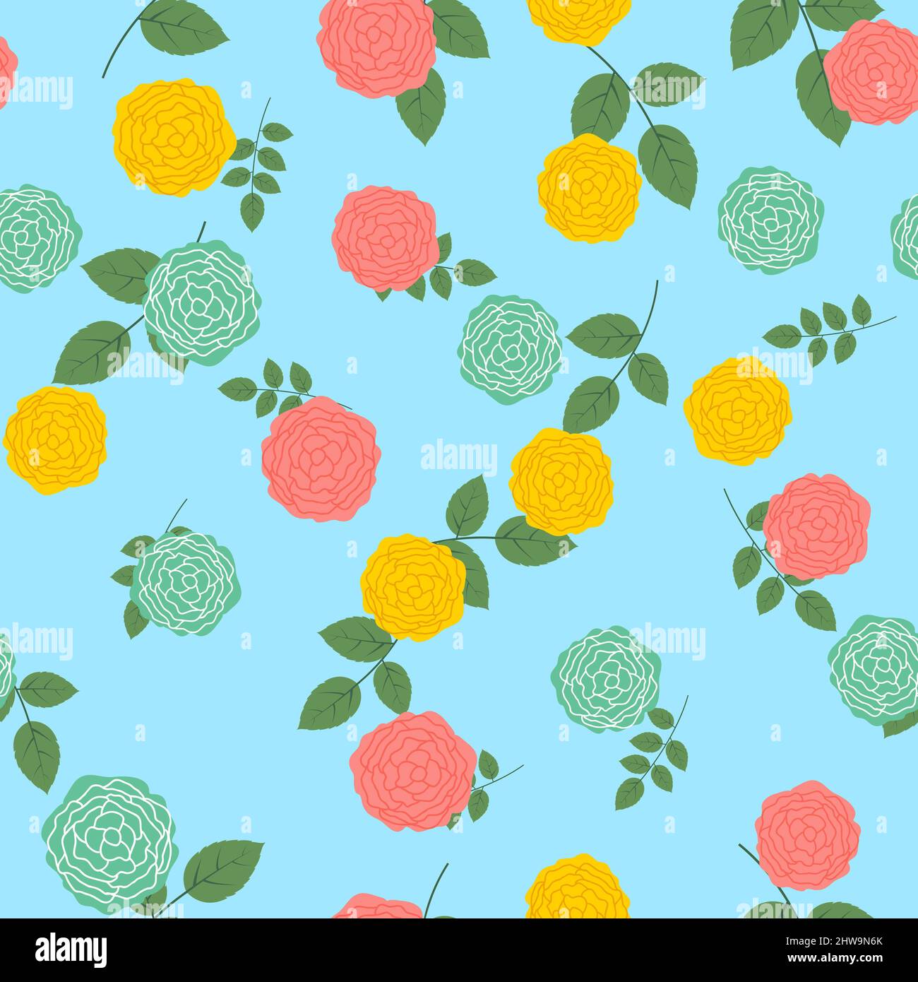 Simple Rose Flower and Leaves Natural Seamless Pattern Background ...