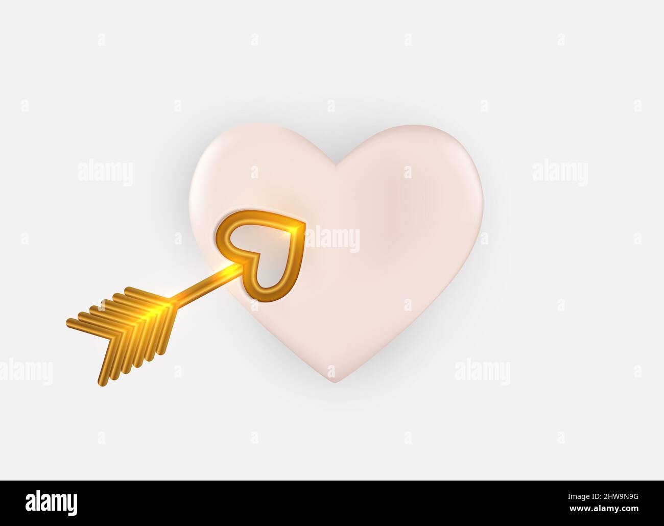Heart with cupid s golden arrow. Realistic 3d design element