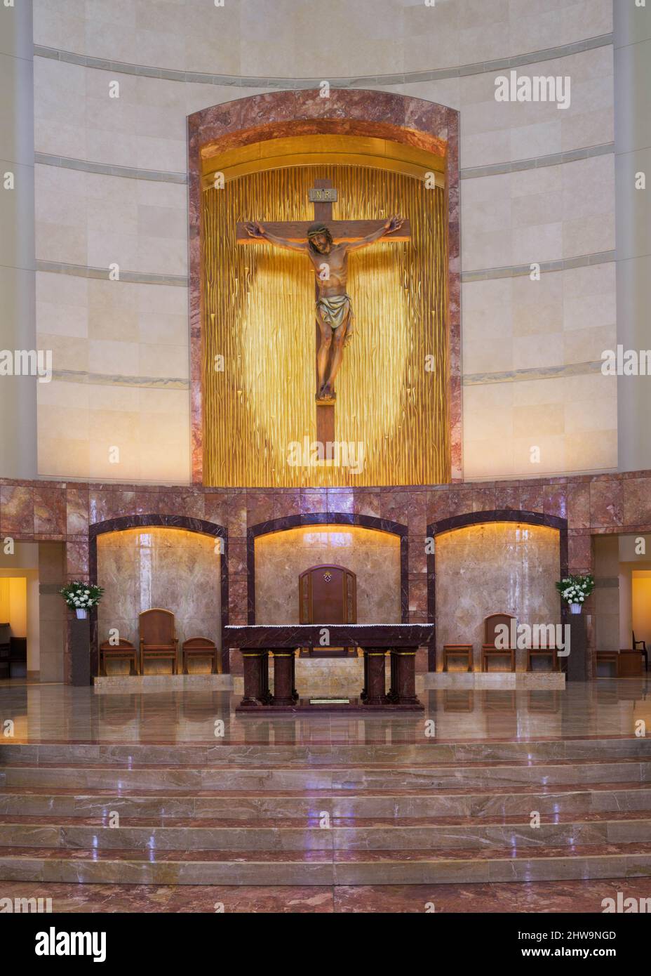 Crucifix above the altar in the sanctuary of the historic Co-Cathedral of the Sacred Heart at 1111 St Joseph Pkwy in Houston, Texas Stock Photo