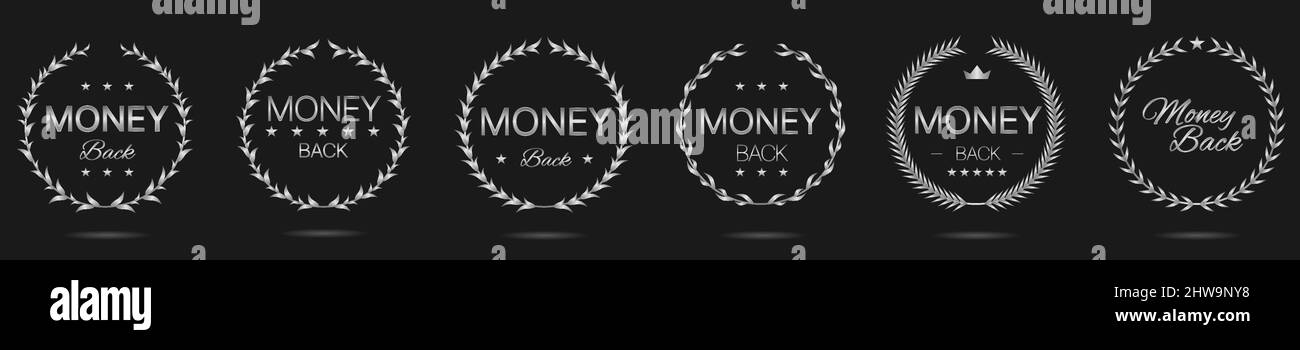Money back grey laurel wreath label set Stock Vector Image & Art - Alamy