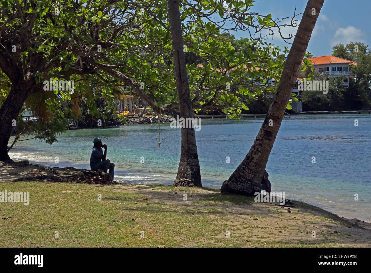Prickly Bay Grenada L'anse Aux Epines Beach Father and Son Stock Photo