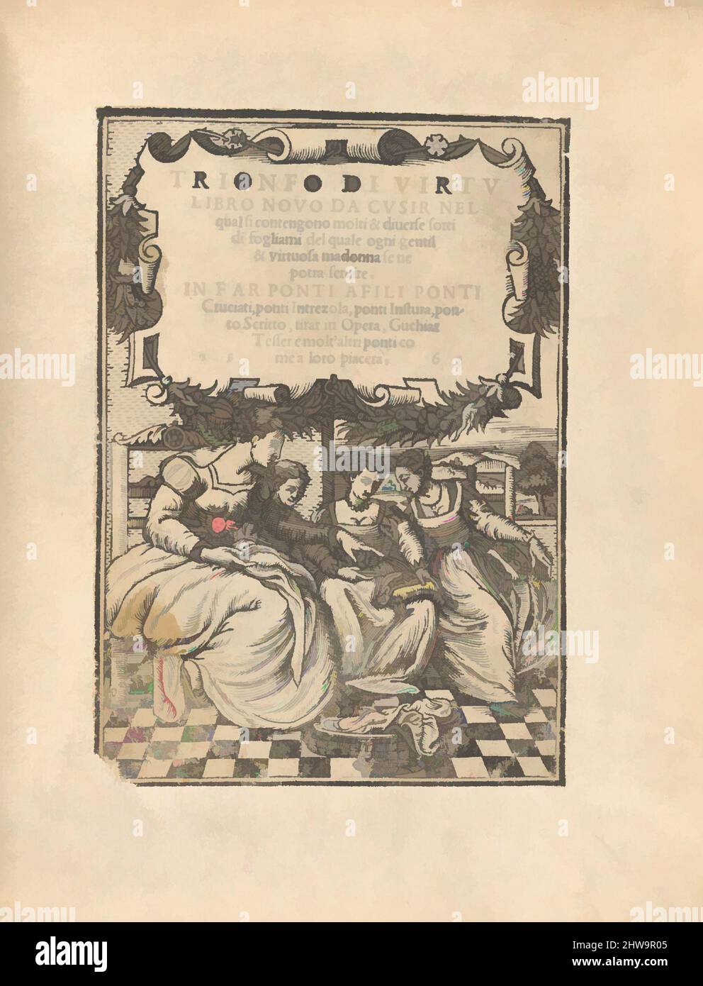 Art inspired by Trionfo Di Virtu. Libro Novo..., title page (recto), 1563, Classic works modernized by Artotop with a splash of modernity. Shapes, color and value, eye-catching visual impact on art. Emotions through freedom of artworks in a contemporary way. A timeless message pursuing a wildly creative new direction. Artists turning to the digital medium and creating the Artotop NFT Stock Photo