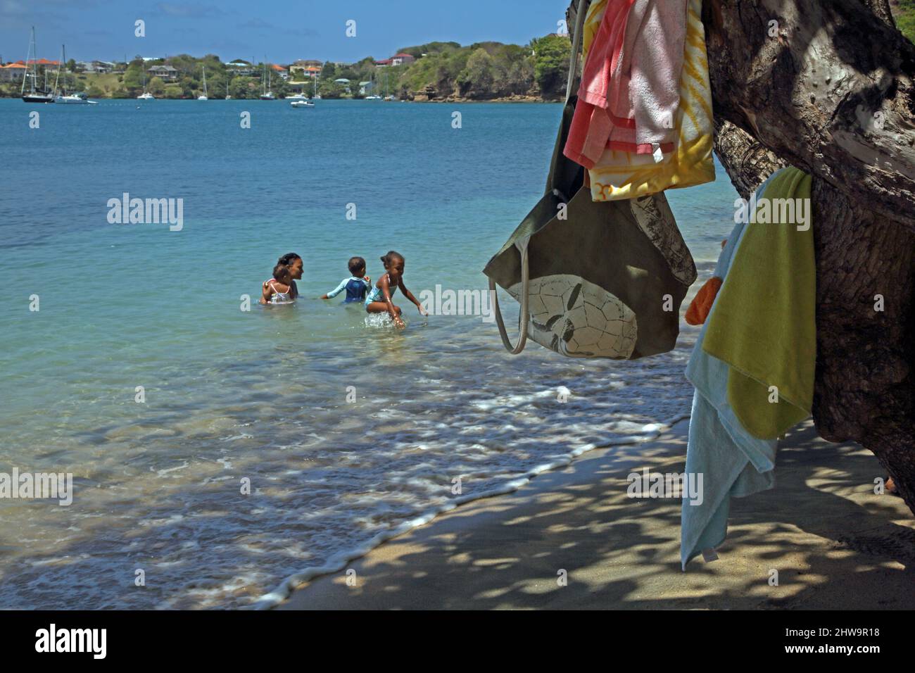 Prickly Bay Grenada L'anse Aux Epines Beach Local Family in the sea