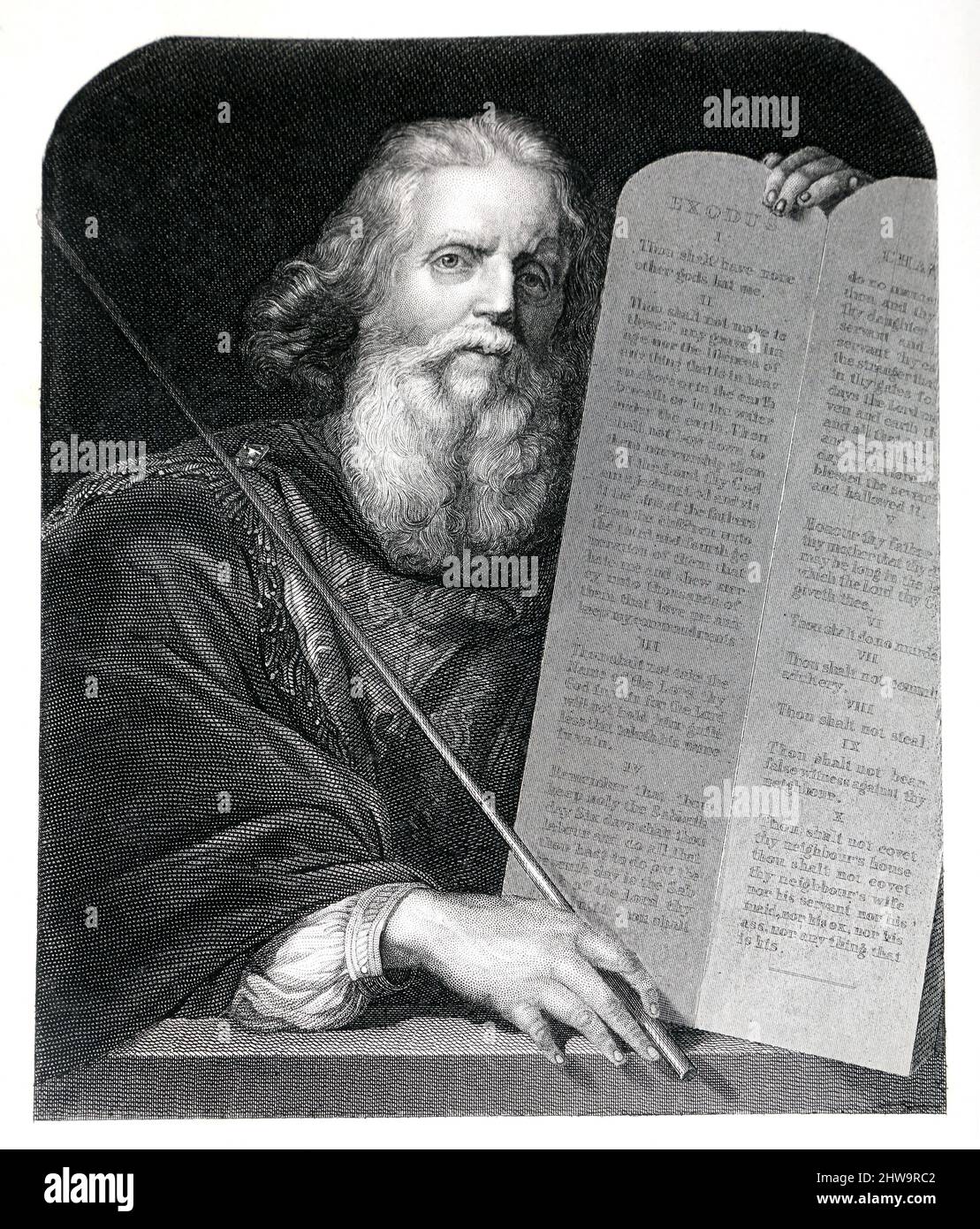 Illustration of Moses with the Tablets of Law (Ten Commandments) Stock Photo