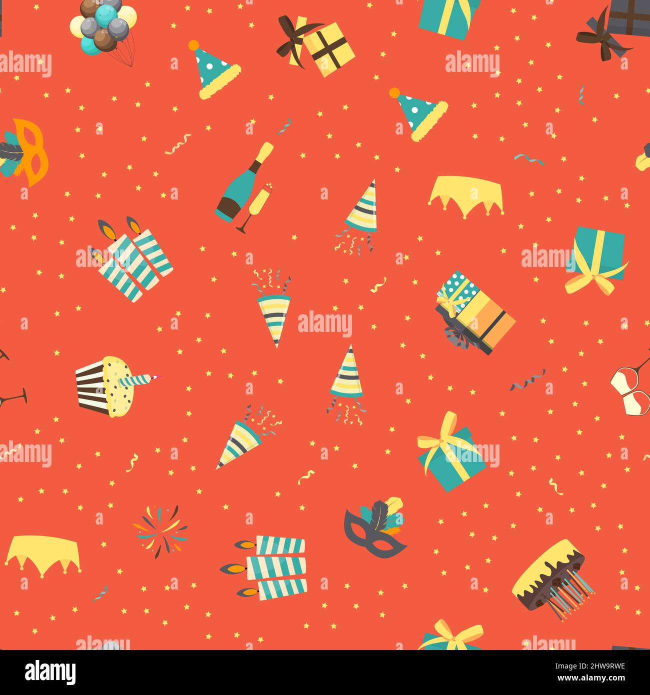 Congragulation Pattern Cute Birthday Seamless Pattern Background with Cake, Candles. Design ...