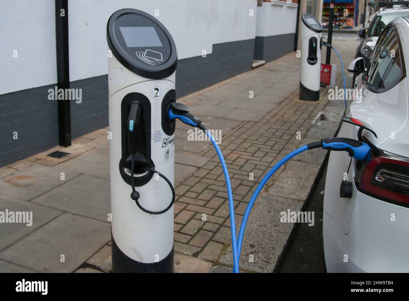 A Tesla electric car using an EV Charging Point in London