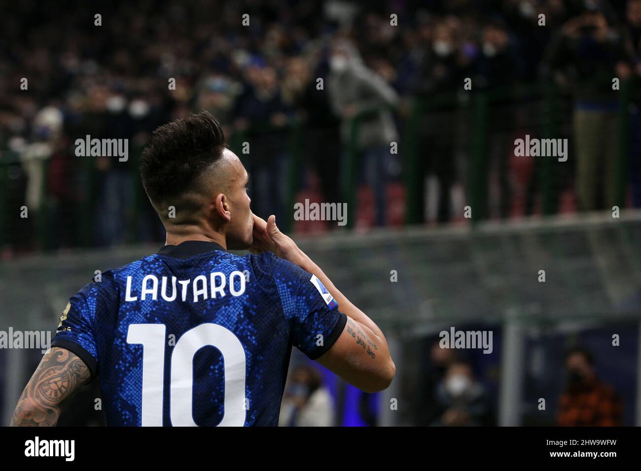 Milan, Italy. 04th Mar, 2022. Lautaro Martinez (FC Internazionale) celebrates after scoring his side's first goal of the match during Inter - FC Internazionale vs US Salernitana, italian soccer Serie A match in Milan, Italy, March 04 2022 Credit: Independent Photo Agency/Alamy Live News Stock Photo