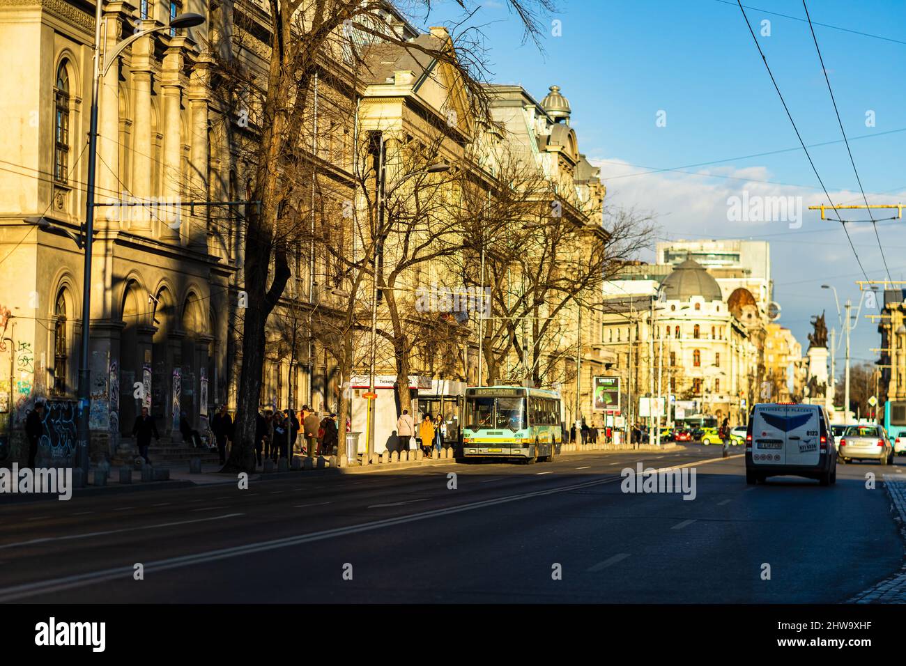 Cars in traffic at rush hour in downtown area of the city. Car ...