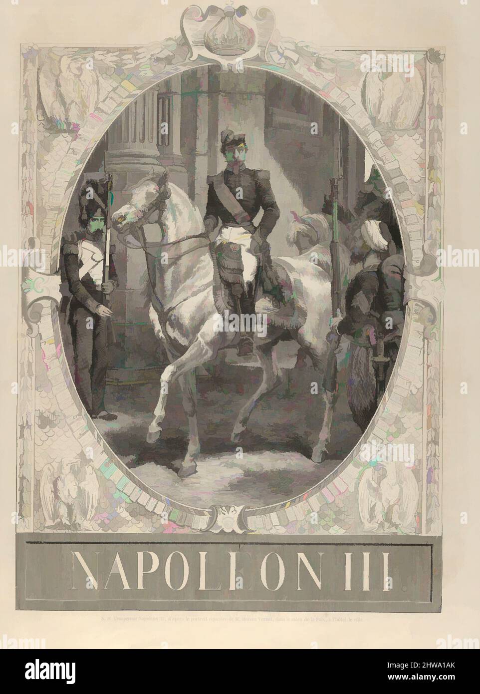 Art inspired by Drawings and Prints, Print, Napoléon III (from L'Illustration), Artist, Engraver, After, Horace Vernet, Anonymous, French, Classic works modernized by Artotop with a splash of modernity. Shapes, color and value, eye-catching visual impact on art. Emotions through freedom of artworks in a contemporary way. A timeless message pursuing a wildly creative new direction. Artists turning to the digital medium and creating the Artotop NFT Stock Photo