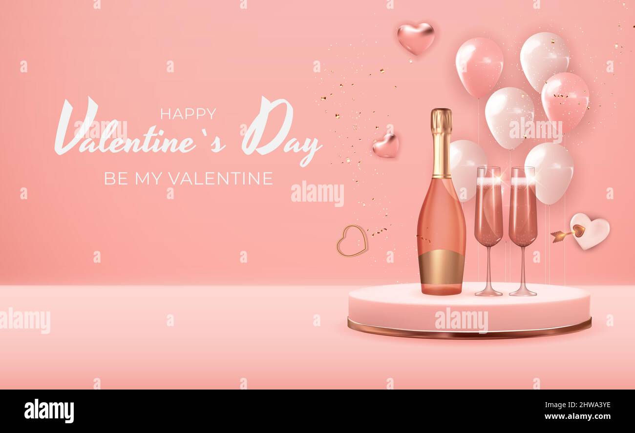 Realistic 3D Valentine s Day Holiday Gift Card Background Design ...