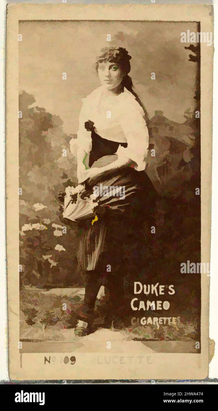 Art inspired by Drawings and Prints, Photograph, Card Number 109, Lucette, from the Actors and Actresses series issued by Duke Sons & Co, Classic works modernized by Artotop with a splash of modernity. Shapes, color and value, eye-catching visual impact on art. Emotions through freedom of artworks in a contemporary way. A timeless message pursuing a wildly creative new direction. Artists turning to the digital medium and creating the Artotop NFT Stock Photo