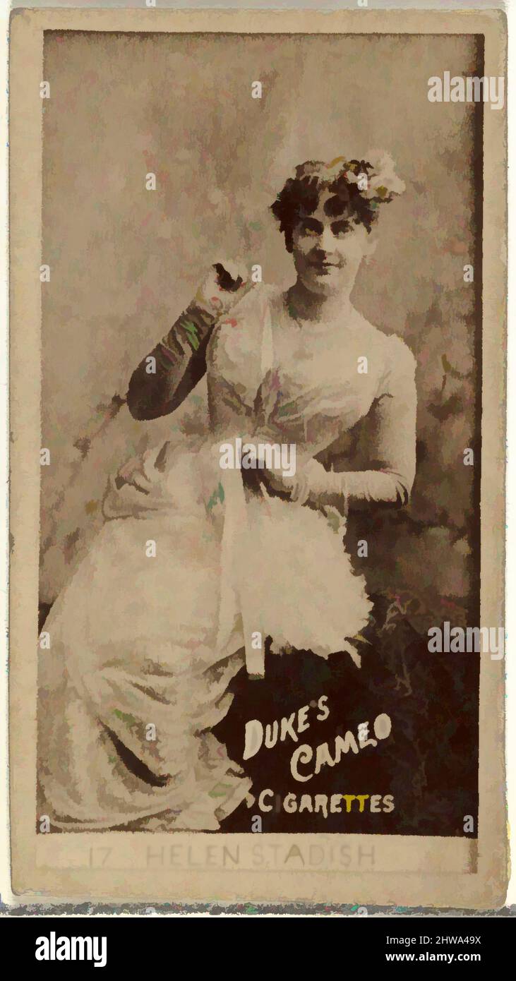 Art inspired by Drawings and Prints, Photograph, Card Number 17, Helen Standish, from the Actors and Actresses series issued by Duke Sons & Co, Classic works modernized by Artotop with a splash of modernity. Shapes, color and value, eye-catching visual impact on art. Emotions through freedom of artworks in a contemporary way. A timeless message pursuing a wildly creative new direction. Artists turning to the digital medium and creating the Artotop NFT Stock Photo