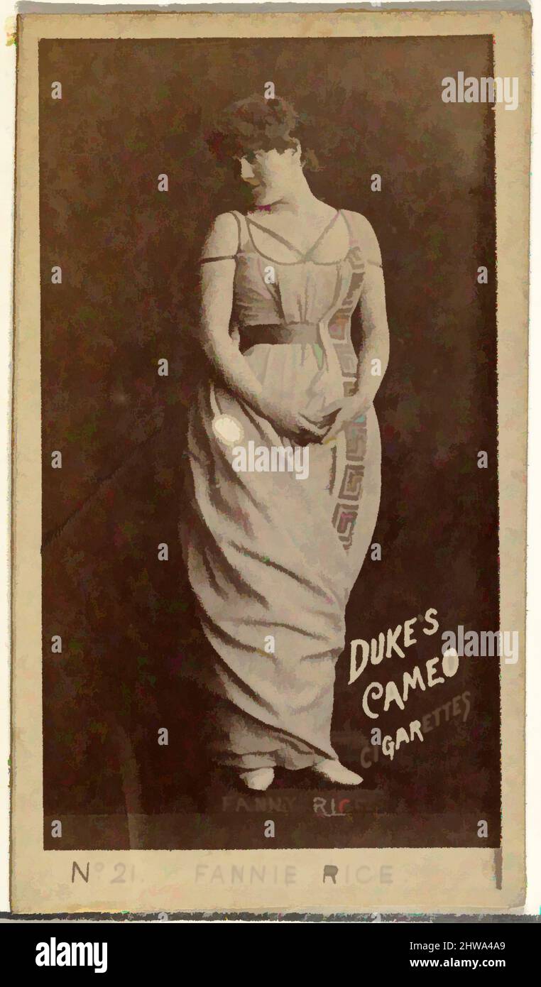 Art inspired by Drawings and Prints, Photograph, Card Number 21, Fannie Rice, from the Actors and Actresses series issued by Duke Sons & Co, Classic works modernized by Artotop with a splash of modernity. Shapes, color and value, eye-catching visual impact on art. Emotions through freedom of artworks in a contemporary way. A timeless message pursuing a wildly creative new direction. Artists turning to the digital medium and creating the Artotop NFT Stock Photo