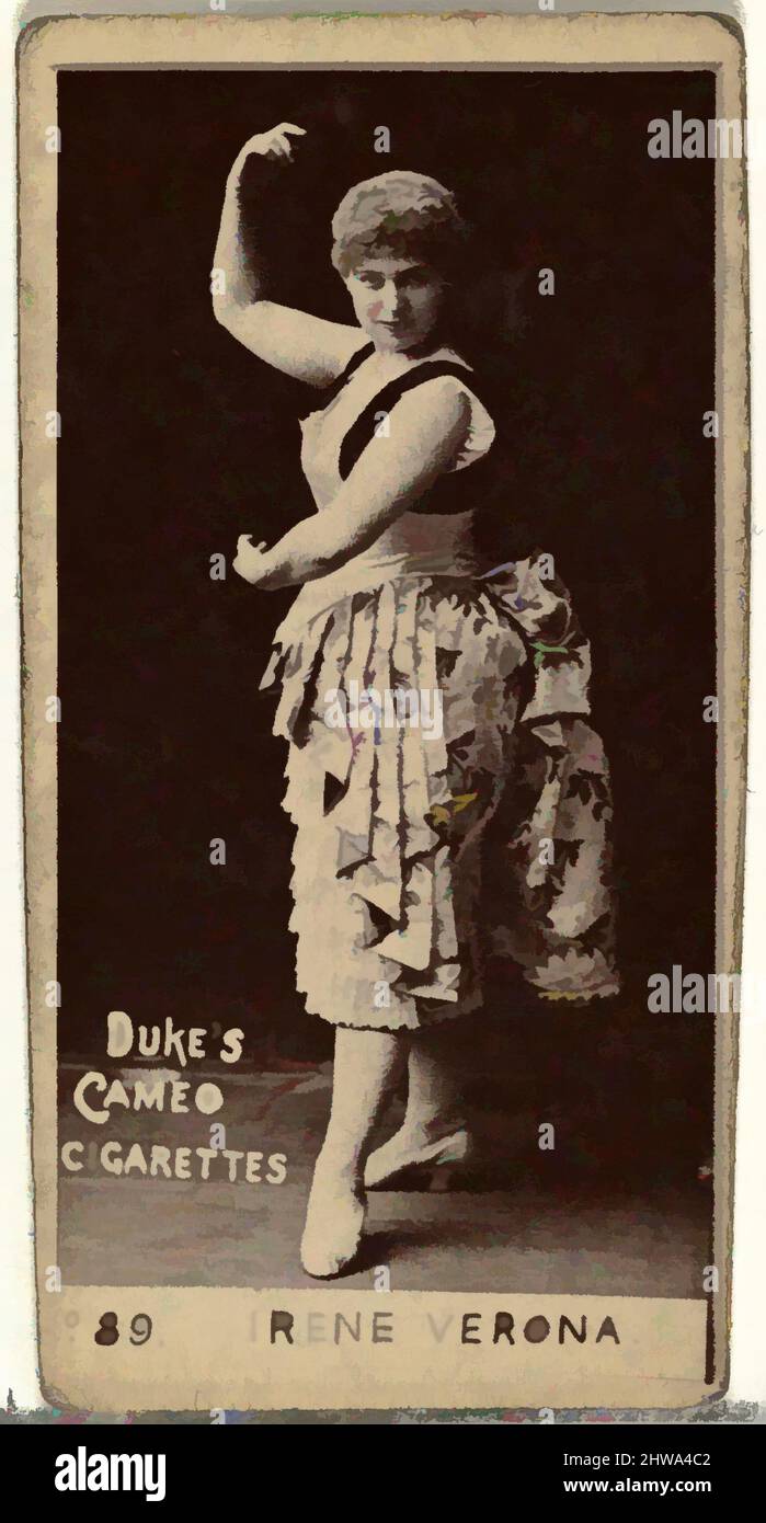 Art inspired by Drawings and Prints, Photograph, Card Number 89, Irene Verona, from the Actors and Actresses series issued by Duke Sons & Co, Classic works modernized by Artotop with a splash of modernity. Shapes, color and value, eye-catching visual impact on art. Emotions through freedom of artworks in a contemporary way. A timeless message pursuing a wildly creative new direction. Artists turning to the digital medium and creating the Artotop NFT Stock Photo