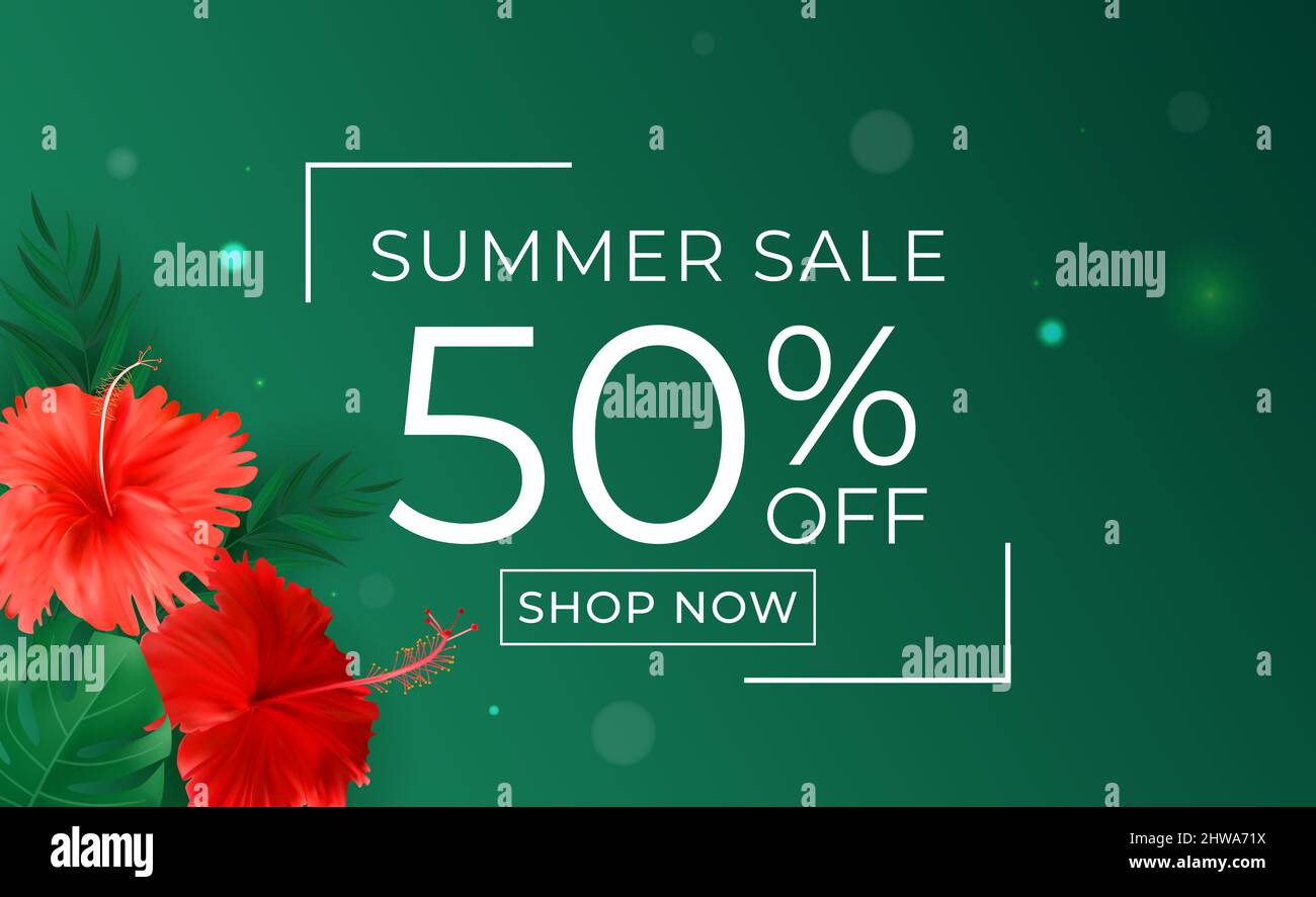 Summer sale poster. Natural Background with Tropical Palm and Monstera ...