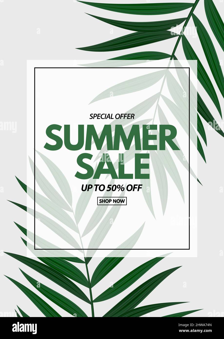 Summer sale poster. Natural Background with Tropical Palm and Monstera ...