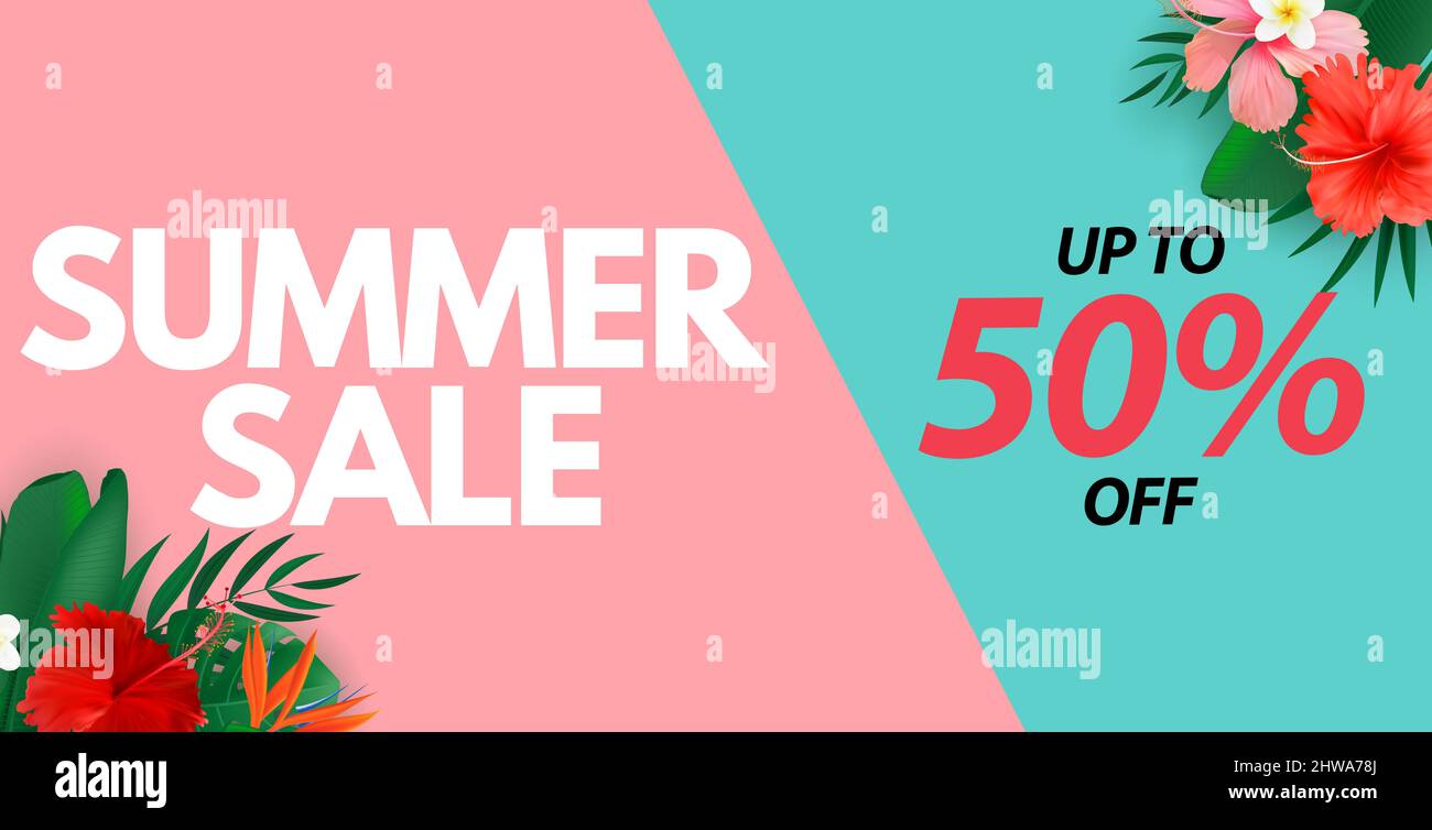 Summer sale poster. Natural Background with Tropical Palm and Monstera ...