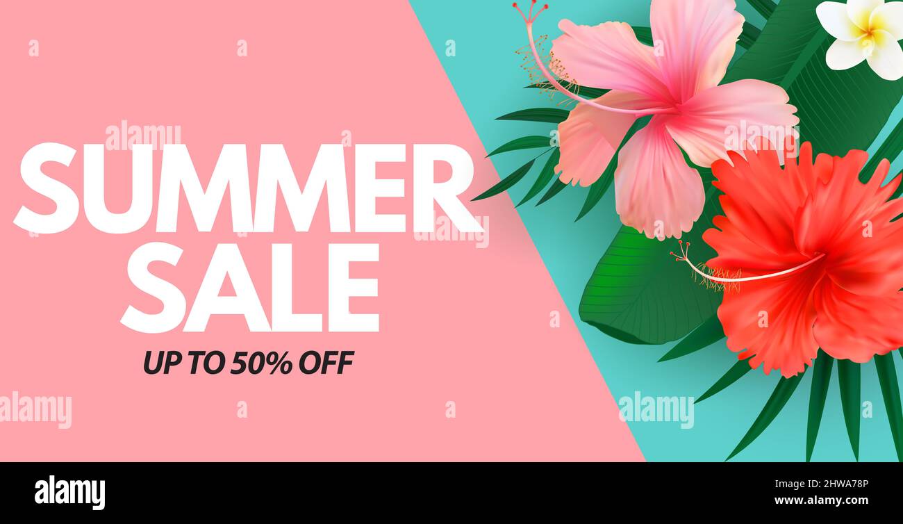 Summer sale poster. Natural Background with Tropical Palm and Monstera ...