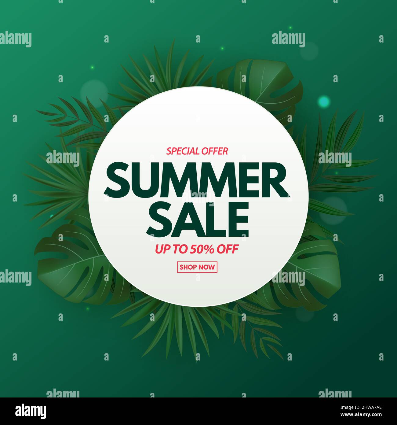 Summer sale poster. Natural Background with Tropical Palm and Monstera ...