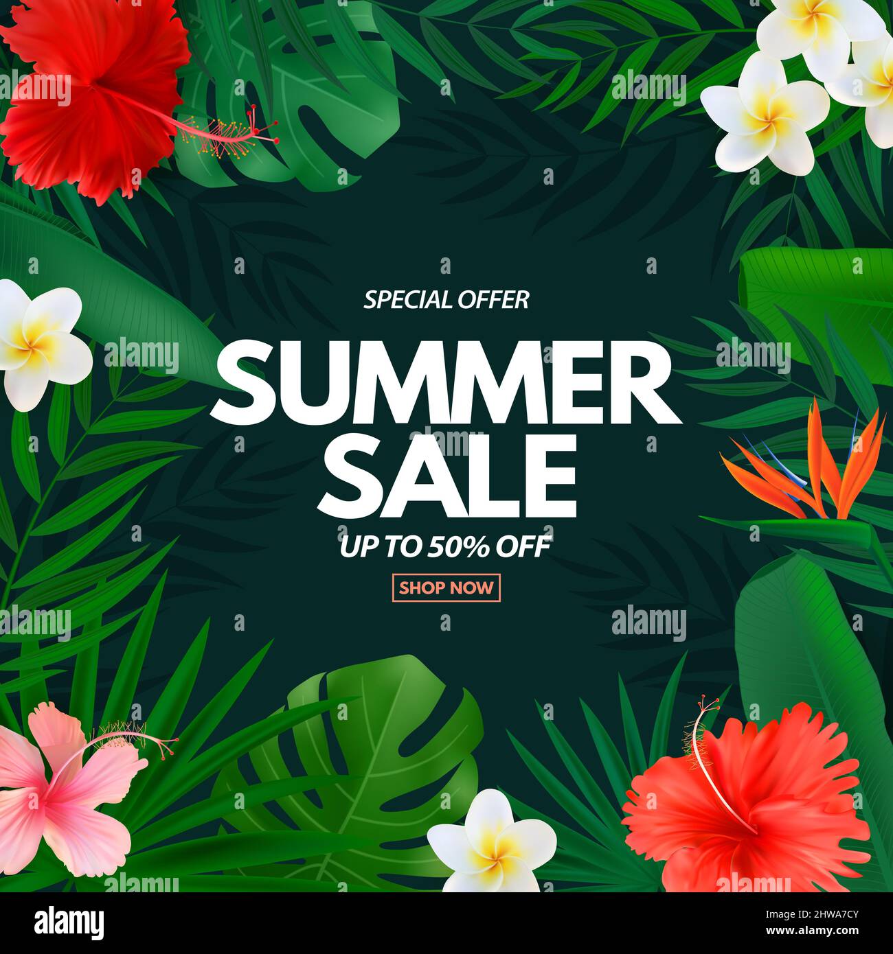 Summer sale poster. Natural Background with Tropical Palm Leaves ...