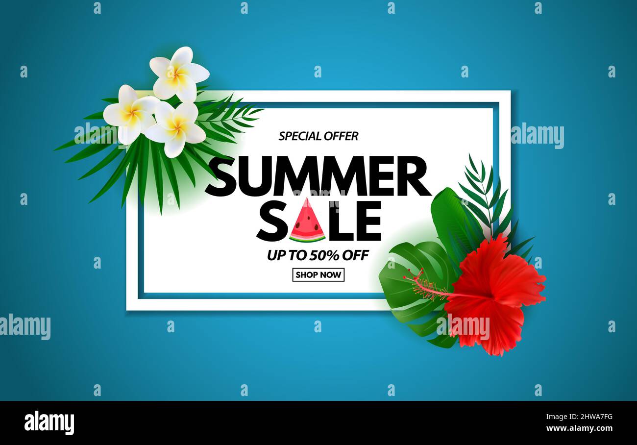 Summer sale poster. Natural Background with Tropical Palm Leaves ...