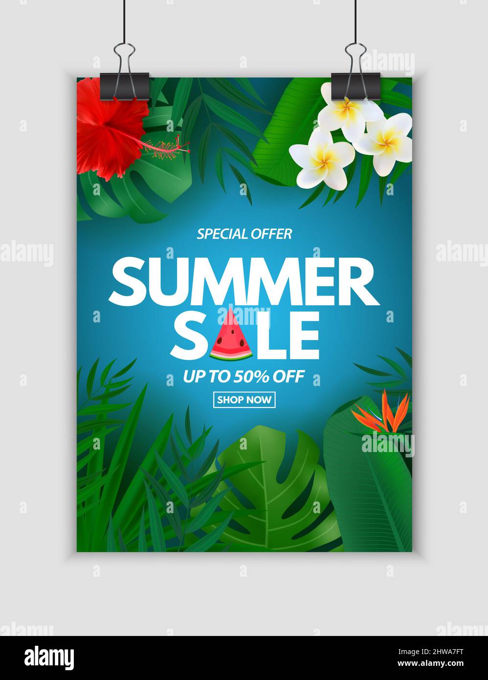 Summer sale poster. Natural Background with Tropical Palm Leaves ...