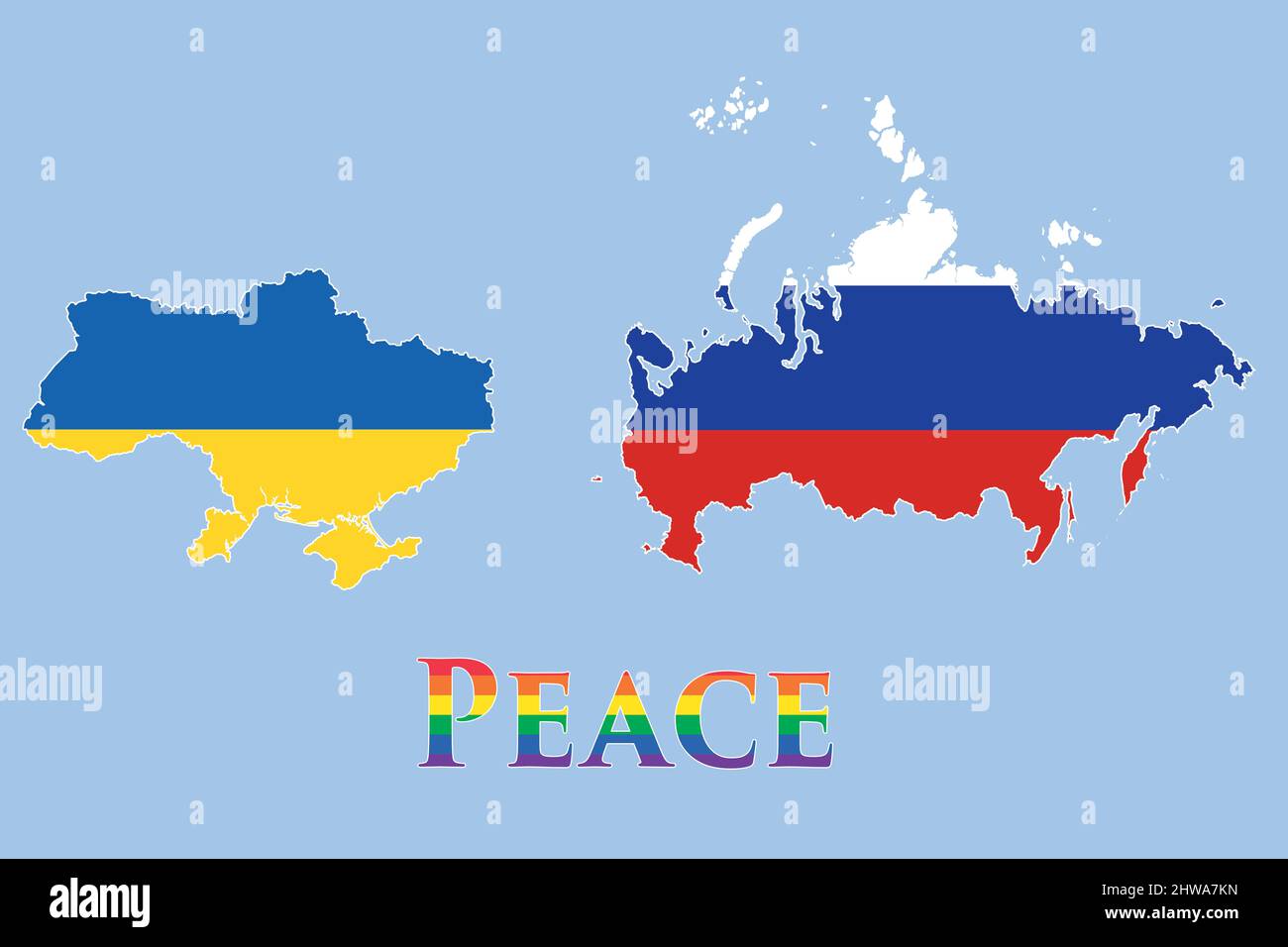 Map with the flag of ukraine and map with the flag of russia in the background the flag of peace, stop the war. Crisis in international relations. War Stock Photo