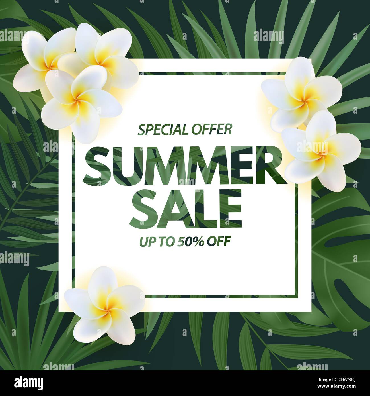 Summer sale poster. Natural Background with Tropical Palm Leaves ...