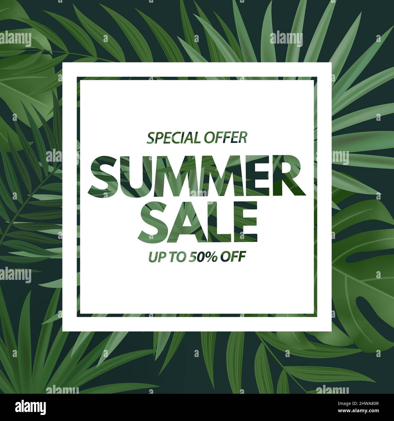 Summer sale poster. Natural Background with Tropical Palm Leaves ...