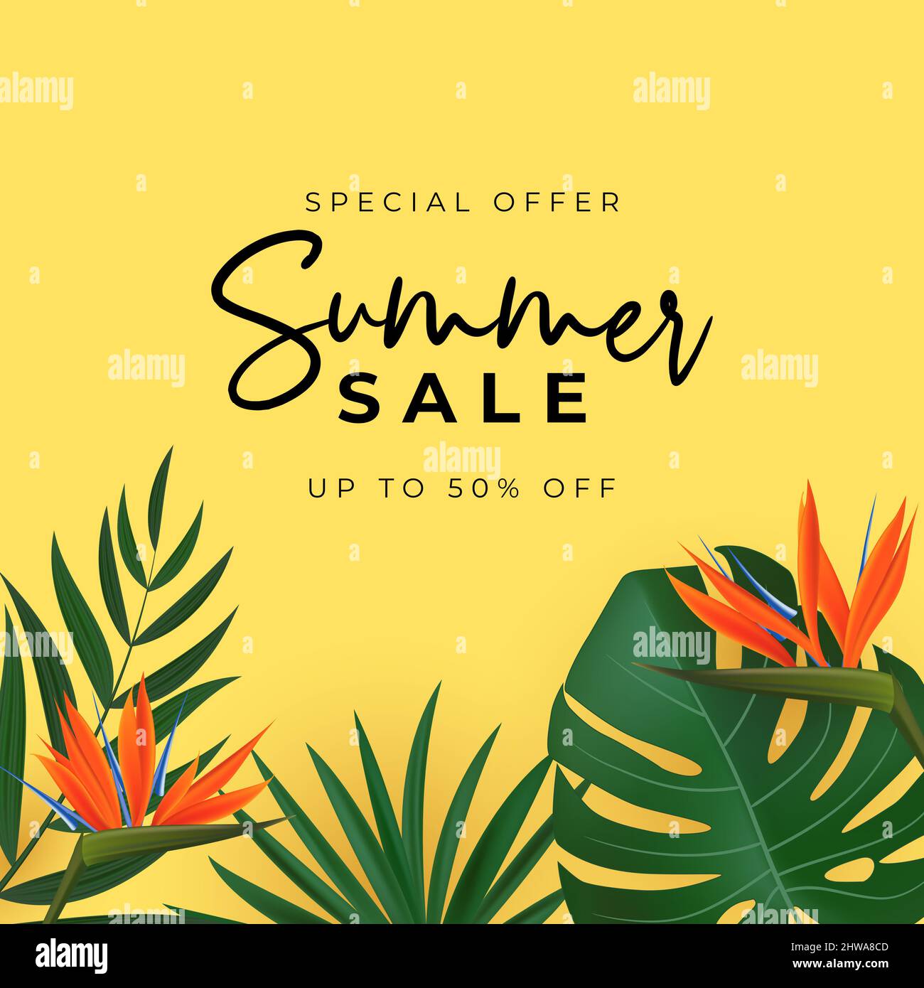 Summer sale poster. Natural Background with Tropical Palm Leaves ...