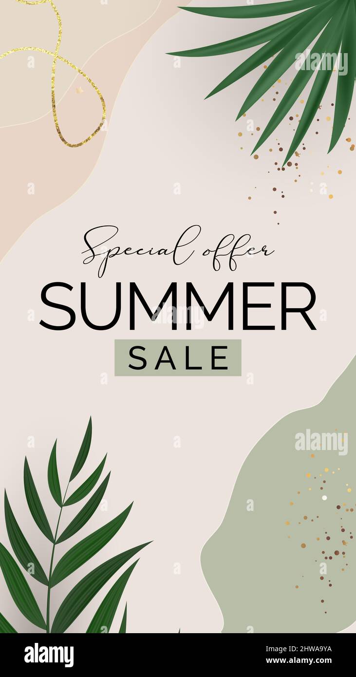 Summer sale poster. Natural Background with Tropical Palm Leaves ...