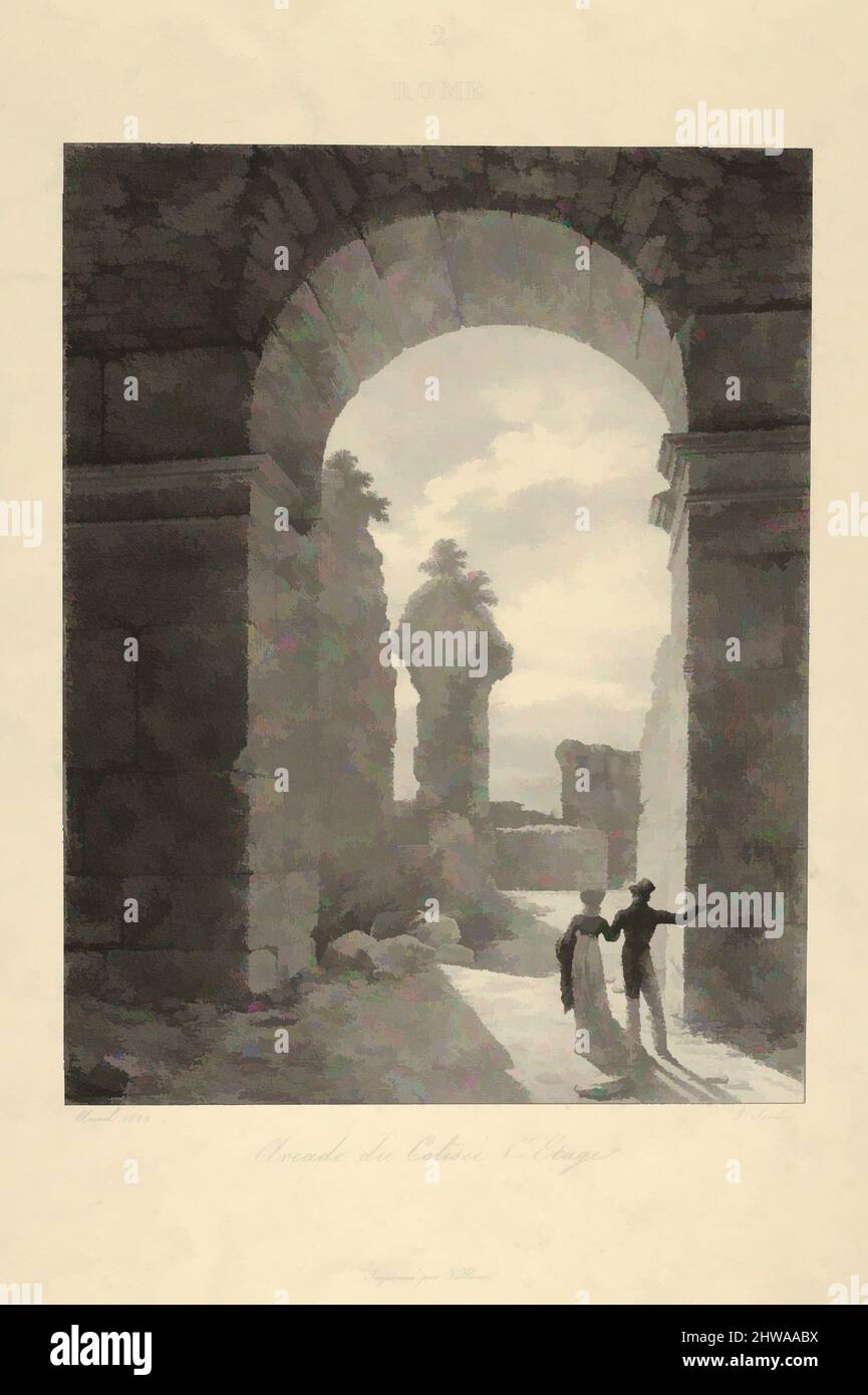 Art inspired by Drawings and Prints, Print, Archway of The Colosseum, First Level, Voyage en Italie, Artist, Jean-Baptiste Isabey, French, Classic works modernized by Artotop with a splash of modernity. Shapes, color and value, eye-catching visual impact on art. Emotions through freedom of artworks in a contemporary way. A timeless message pursuing a wildly creative new direction. Artists turning to the digital medium and creating the Artotop NFT Stock Photo