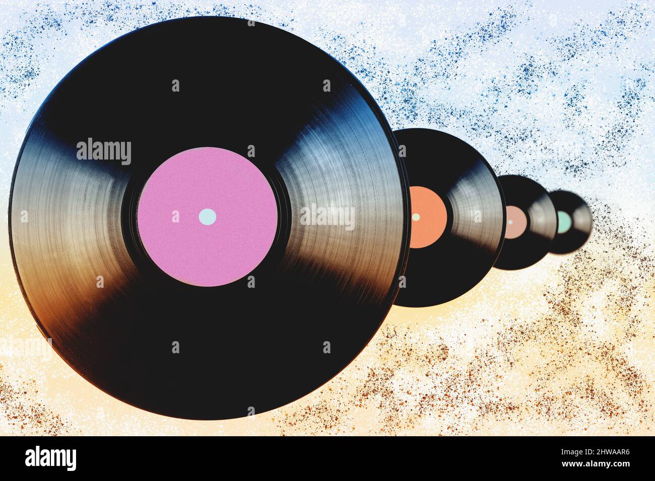 Vintage background with vinyl records on scratchy background with